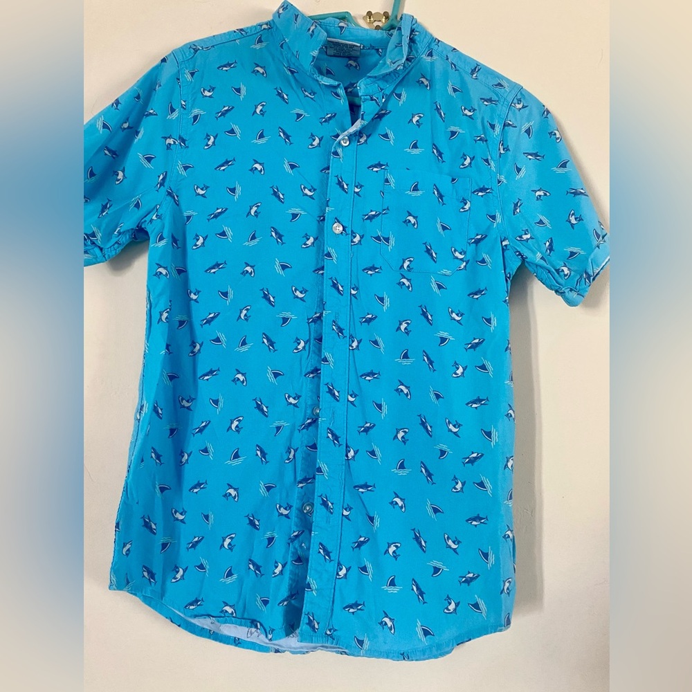 HYBRID APPAREL BUTTON UP BABY BLUE SHARK SHIRT Sizes XL BOYS 14/16